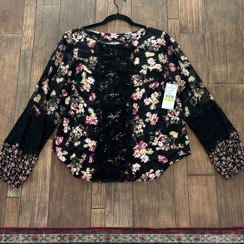 Karen Kane Black Floral Lace Blouse